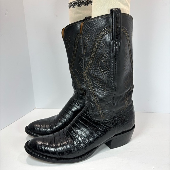 Lucchese Handmade Classic Crocodile Jones Black Embroidered Men 10.5 USA L 0311 - Picture 2 of 12